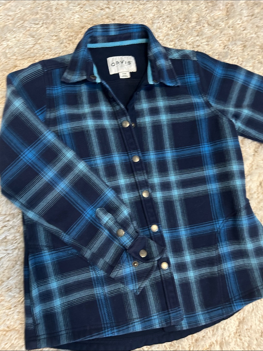 Orvis Navy and Light Blue Plaid Kids Button-Down Shirt